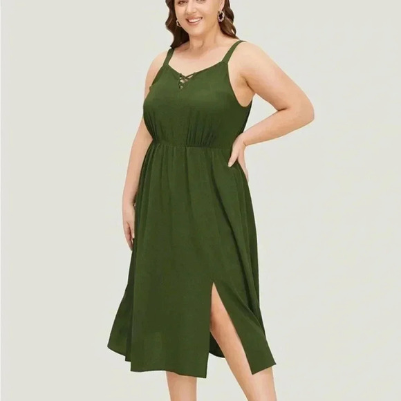 NWT!Army green crisscross spaghetti strap split hem dress size 26 or 4X - Picture 2 of 10